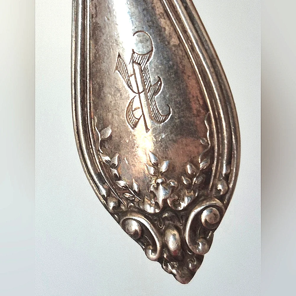 Vintage Silverplate Serving Salad Fork&Antique 1911 Silver Rose Butter Knife